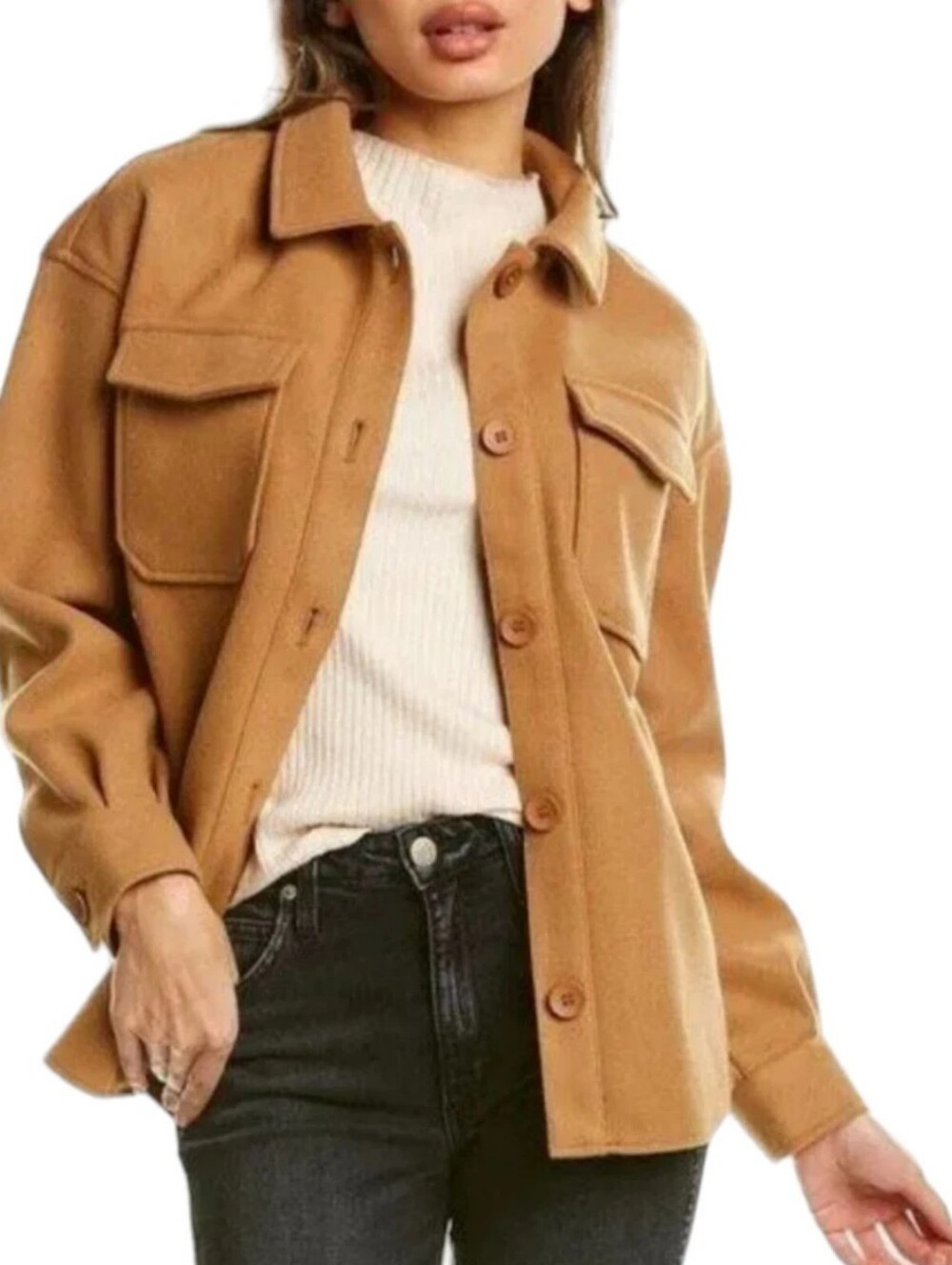 Avec Les Filles Brown Faux Wool Shacket Jacket Oversized XS